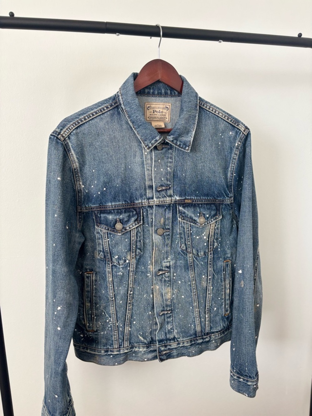 Ralph Lauren Blue Denim Jacket with White Paint Splatter